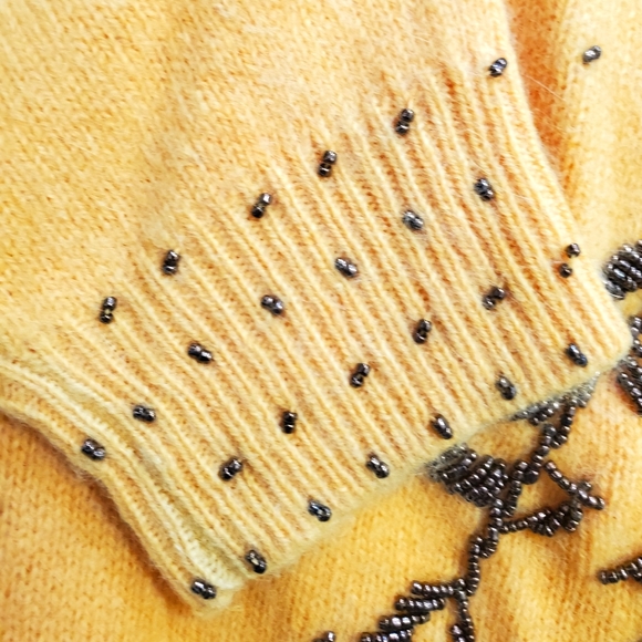 Alain Manoukian Yellow Cardigan with Bronze Beaded Embellishment Size S/M - Picture 5 of 8